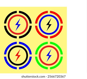 Charging sign. Circles, dots around lightning. Electricity, green energy, eco friendly, ecology, rechargeable, power supply, battery accumulator, electric car station, fast charge, clean environment