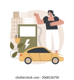 Charging station abstract concept vector illustration. Electric vehicle, recharging point, plug-in hybrids, alternative fuel, electrical outlet, battery capacity, power abstract metaphor.
