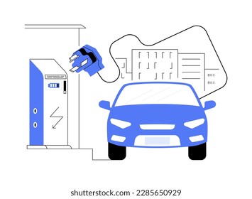 Charging station abstract concept vector illustration. Electric vehicle, recharging point, plug-in hybrids, alternative fuel, electrical outlet, battery capacity, power abstract metaphor.