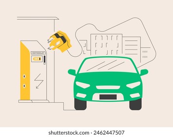 Charging station abstract concept vector illustration. Electric vehicle, recharging point, plug-in hybrids, alternative fuel, electrical outlet, battery capacity, power abstract metaphor.