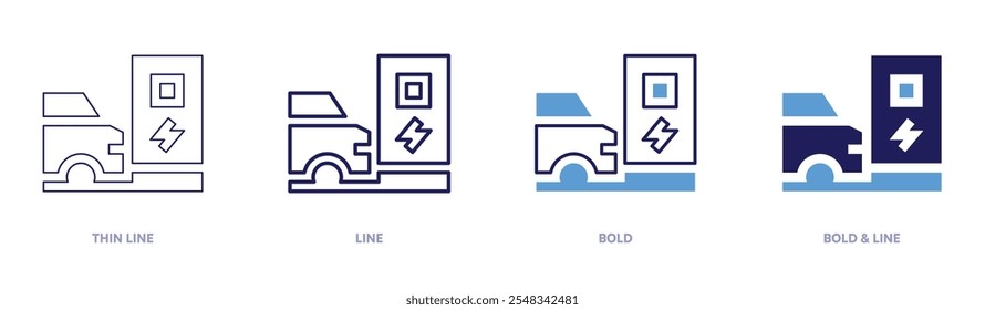 Charging station area icon in 4 different styles. Thin Line, Line, Bold, and Bold Line. Duotone style. Editable stroke.