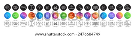 Charging station, Bus tour and Consumption growth line icons. Round icon gradient buttons. Pack of Open box, Wallet, Bitcoin system icon. Filling station, Pin, Cooking timer pictogram. Vector