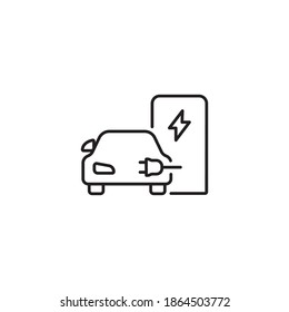 Charging station, car and charger simple thin line icon vector illustration