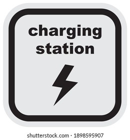 charging station, e-bike, black vector icon at gray and black frame