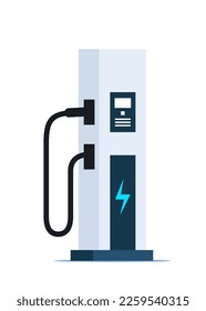 Charging station for electric car. E-charge. Green energy or eco concept. Electricity eco new technology for cars of the future. Vector illustration