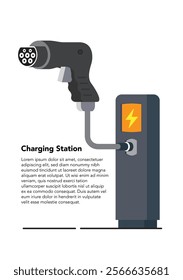 Charging Station of Electric Car, Eco Transport Concept Flat Vector Illustration stock illustration