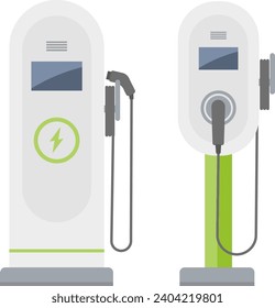 Charging station for electric car. Electrical car battery charger. EV Car Charging Station. Vector illustration.