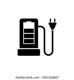 Charging Station for Electric Car. Flat Vector Icon. Simple black symbol on white background