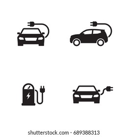 Charging station electric car icons set. Black on a white background