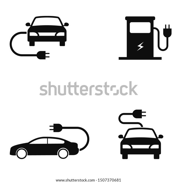 Charging station electric\
car icons set.