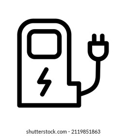 Charging station for electric car. Vector icon charging stations or electric vehicle recharging stations symbol. Vector electric refueling illustration isolated on white.