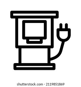 Charging station for electric car. Vector icon charging stations or electric vehicle recharging stations symbol. Vector electric refueling illustration isolated on white.