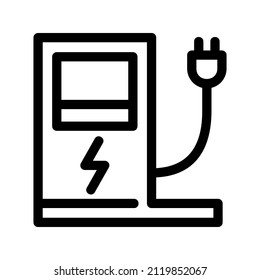 Charging station for electric car. Vector icon charging stations or electric vehicle recharging stations symbol. Vector electric refueling illustration isolated on white.