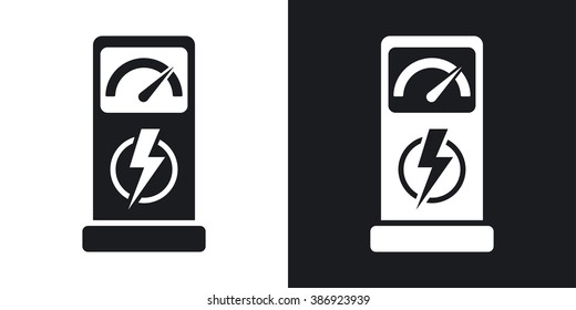 Charging station for electric car, vector icon. Two-tone version on black and white background