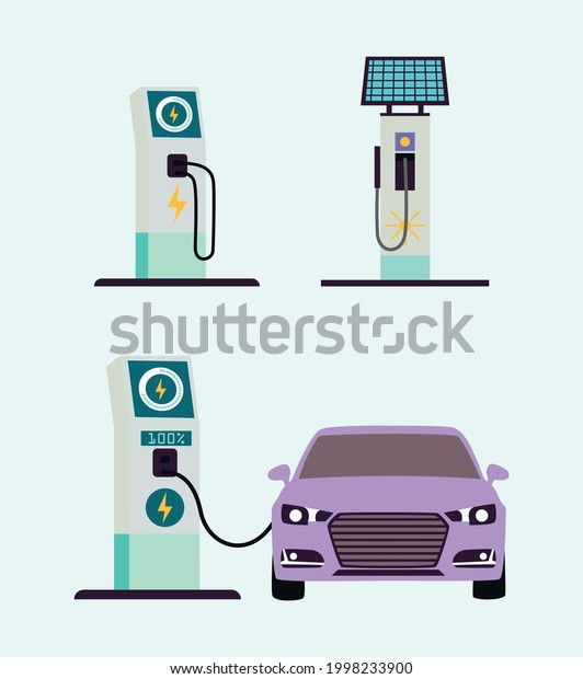 Charging station for electric vehicles flat\
vector design concept