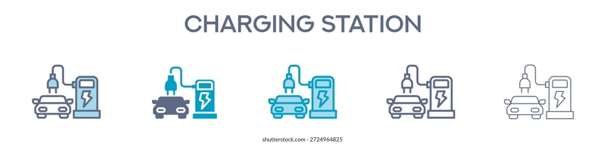 Charging Station Element For Design Graphic - Multi Styles. Vector Illustration Of Two Colored And Black. Multiple Icons Designs Can Be Used For Mobile, Ui, Web