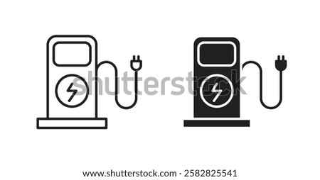 Charging station filled and outlined icons vectors on white background