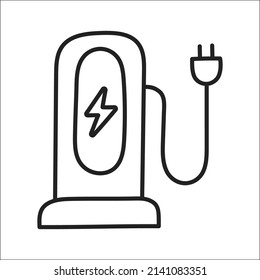 Ladestation. handgezeichnetes EV-Doodle-Symbol.
