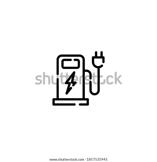 Charging station icon. Ecology icon. Simple,\
flat, black, outline.