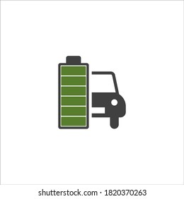 Charging station icon for an electric car. Eco transport vector illustration. Car battery charger socket with load indicator lights