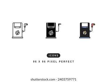 Charging Station Icon. Electric Car Charge Pictogram Graphic Illustration. Isolated Simple Line Icon For Infographic, App and Web Button.
