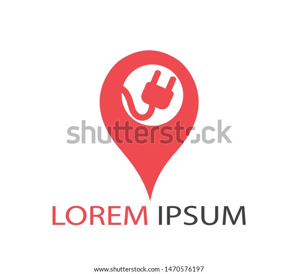 Charging station\
icon with electric plug vector logo design. Vector electric plug\
and map pointer logo\
combination.