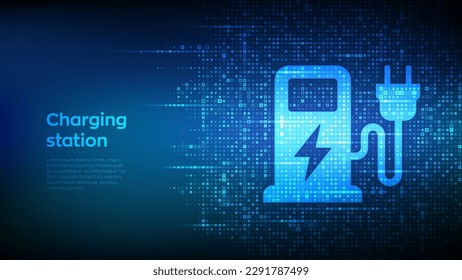Charging station icon made with electricity signs. Electric vehicles charging point. Electric Supply Station. Energy Efficiency. Alternative fuel. Green energy technology. Vector illustration.