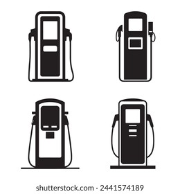 Charging station icon set. Black icon set on white background. Vector illustration
