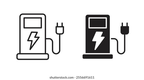 Charging station icon set in Thin line black color.