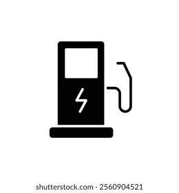 Charging station icon. Simple solid style. Electric vehicle, EV, green car, Power supply station, charge, nature, technology concept. Black silhouette, glyph symbol. Vector illustration isolated.