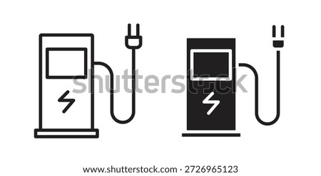 Charging station icons in filled, thin line, outline and strokes