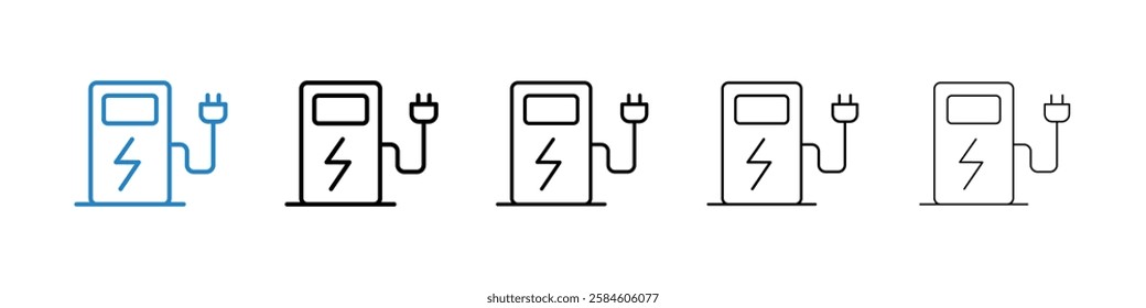 Charging station icons in five different stroke sizes