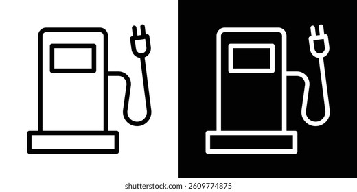 Charging station icons vector set in stroke line style