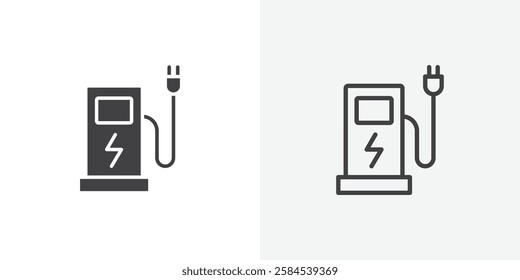 Charging station icons vectors illustrations in black fill and liner versions