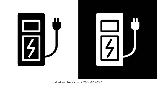 Charging station icons vectors set in solid style.