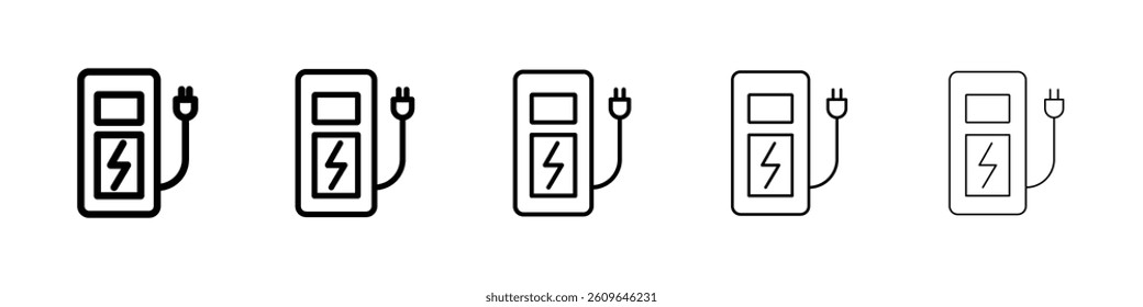 Charging station icons vectors set in different stroke lines