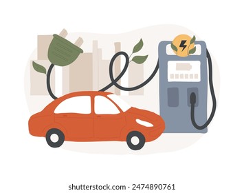 Charging station isolated concept vector illustration. Electric vehicle, recharging point, plug-in hybrids, alternative fuel, electrical outlet, battery capacity, power vector concept.