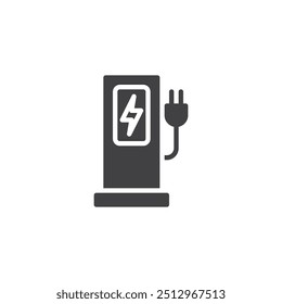 Estação carregadora com um ícone de vetor de raio. sinal plano preenchido para conceito móvel e web design. Ícone de glifo da Estação de Carregamento Elétrico. Símbolo, ilustração de logotipo. Gráficos vetoriais