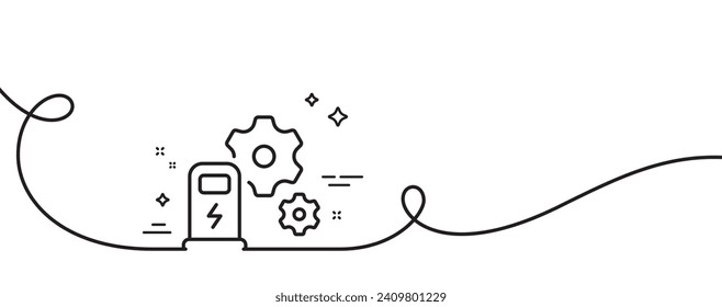 Charging station line icon. Continuous one line with curl. Car charger service sign. Electric power symbol. Charging station single outline ribbon. Loop curve pattern. Vector