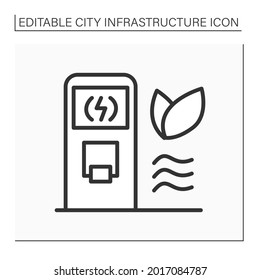 Charging station line icon. Electric vehicle charging station, electric recharging. Eco-friendly recharging. City infrastructure concept. Isolated vector illustration. Editable stroke