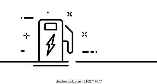 Charging station line icon. Electricity, electric car, fuel, lightning, green energy, clean environment, eco. Technology concept. One line style. Vector line icon for Business and Advertising.