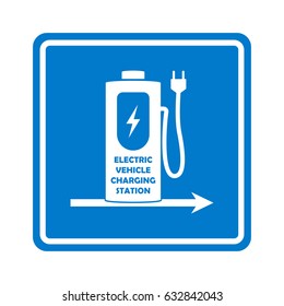 Charging station road sign template. Direction to charging station for electric car or vehicle. Vector illustration.