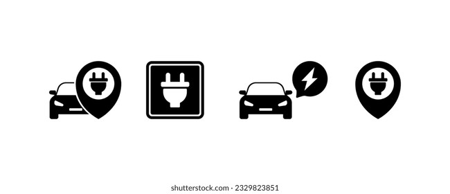 Charging station. Silhouette, black, charge the car, charging column. Vector icons