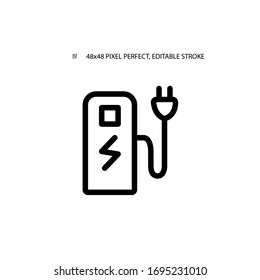 Charging station simple line icon vector illustration. Editable stroke. 48x48 Pixel Perfect.