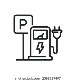 Charging station thin line icons. Perfect pixel on transparent background