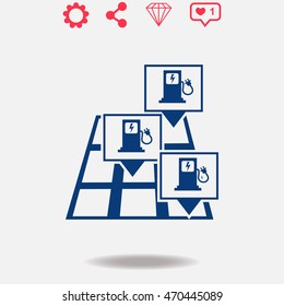 Charging station vector icon on grey background.
