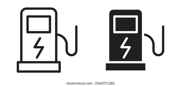 Charging station vector icon set in black color.