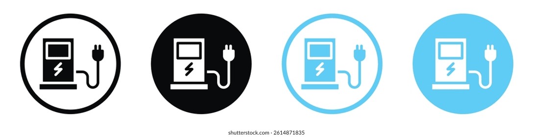 Charging station vector icons in black and blue colors
