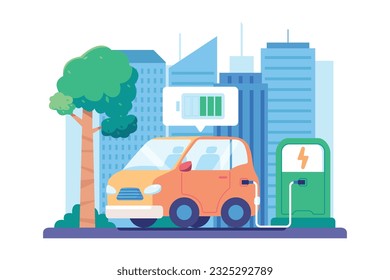 Charging station vector illustration. Electric vehicle vector illustration.