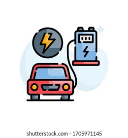 Ilustración vectorial de la estación de carga. Icono de estilo de esquema rellenado. Símbolo de tecnología y trabajo inteligente. 